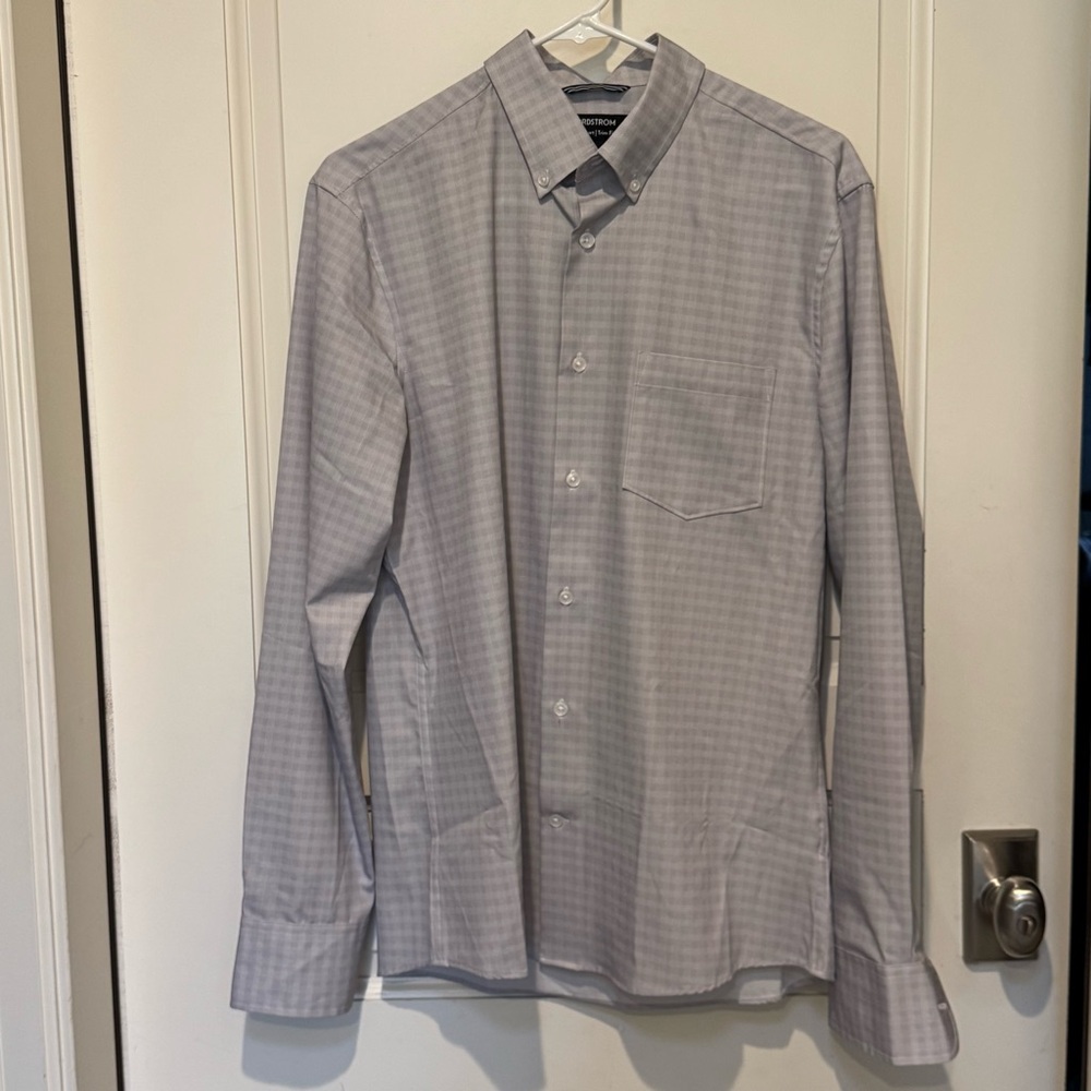 Nordstrom Light Gray Plaid Button Down Shirt